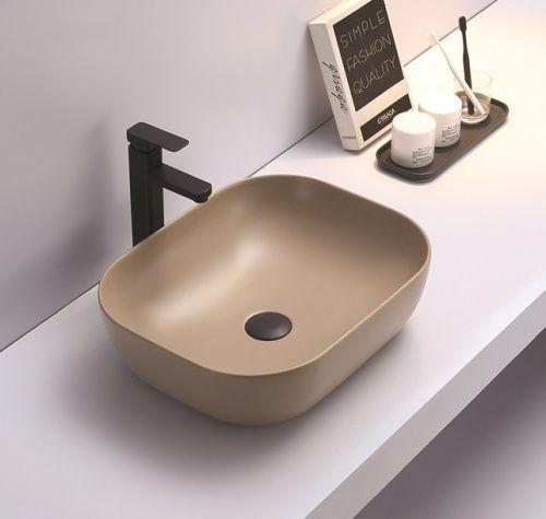 Раковина из сантехнического фаянса CeramaLux 78104MC-1 50х40 накладная цвет коричневый без отверстий под смеситель