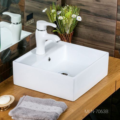 Раковина из сантехнического фарфора Melana 7063B-805 40х40 накладная цвет белый 1 отверстие под смеситель