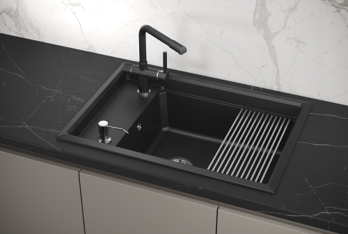 Кухонная мойка Granula Kitchen Space 7305, ШВАРЦ 75х50 цвет черный поверхность матовая