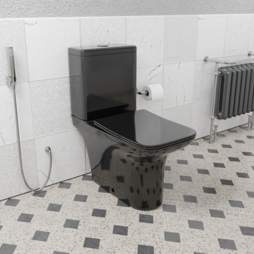 Унитаз напольный с бачком CeramaLux 9125-18 черный с сиденьем микролифт безободковый каскадный смыв