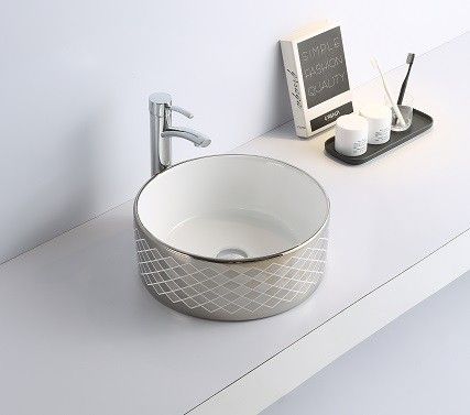 Раковина из сантехнического фаянса CeramaLux 7078ASP 40х40 накладная цвет хром без отверстий под смеситель