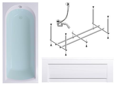 Ванна акриловая Timo MIKA MIKA1880-KT18-SPV1505-FP18S 180х80 пристенная прямоугольная с каркасом