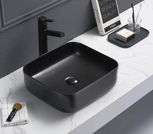 Раковина из сантехнического фаянса CeramaLux 2106MB 40х40 накладная цвет черный без отверстий под смеситель