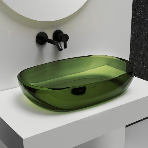 Раковина из полиэфирной смолы Abber KRISTALL AT2805Emerald 60х40 накладная цвет зеленый без отверстий под смеситель