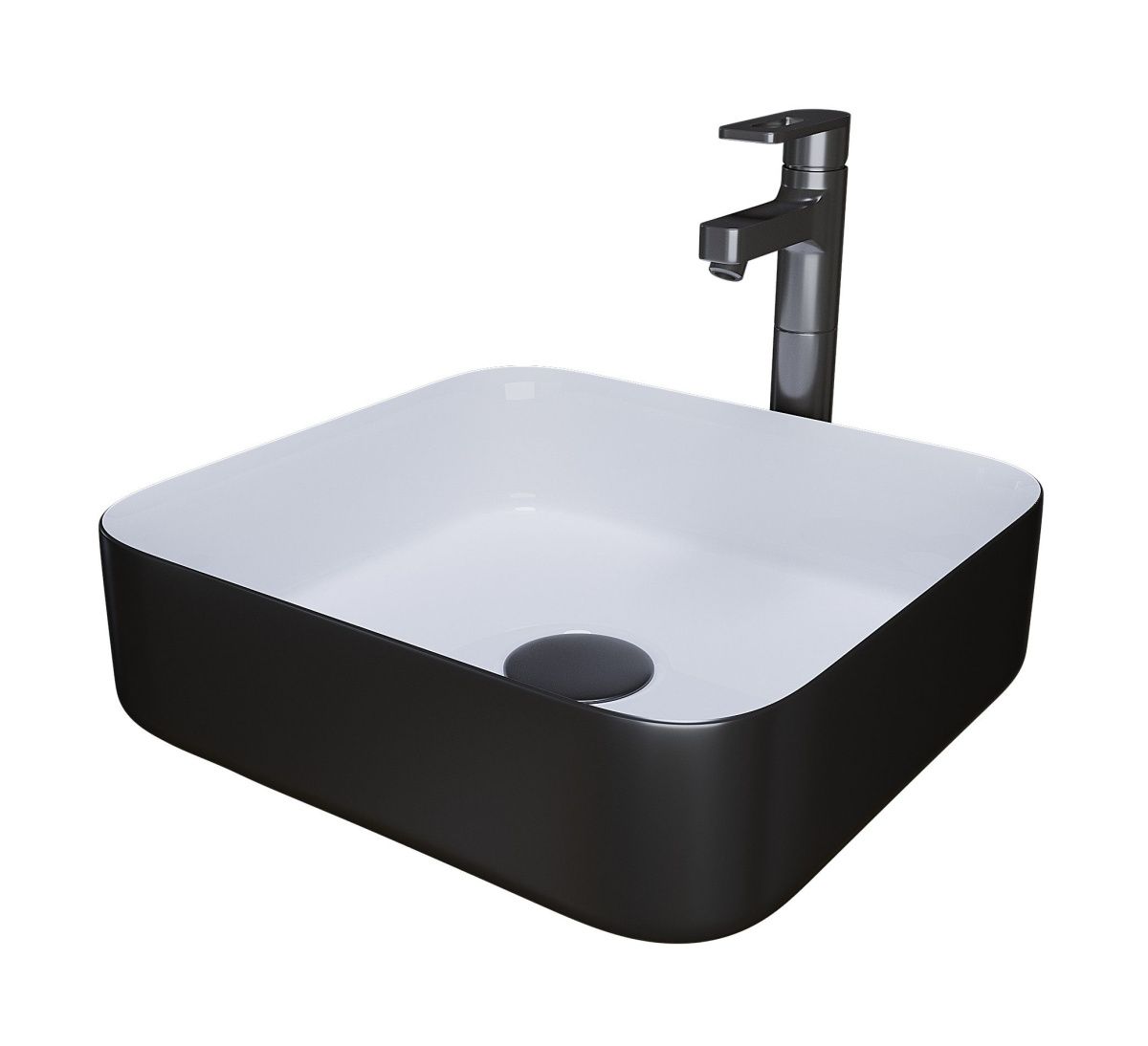 Раковина из сантехнического фаянса Grossman Color GR-4042BW 40х40 накладная цвет белый/черный без отверстий под смеситель - фото 2