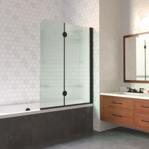 Душевая шторка на ванну Vegas-Glass E2V LUX E2V LUX 120 02М Moru R 120х150 стекло рифленое профиль черный ориентация правая