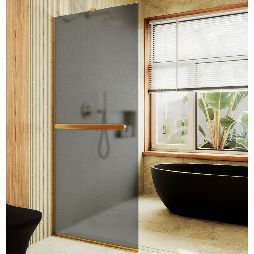 Душевая перегородка Maybah Glass MGD-712-3у 110х195 стекло тонированное профиль золото