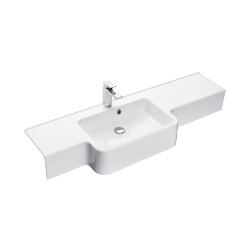 Раковина из искусственного камня Aquaton Hotel 1A709831PI01L 130х40 подвесная цвет белый 1 отверстие под смеситель