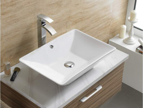 Раковина из сантехнического фаянса CeramaLux 9212 60х40 накладная цвет белый без отверстий под смеситель