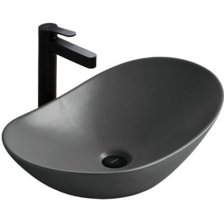 Раковина из сантехнического фаянса BelBagno BB1404-H311 60х40 накладная цвет серый без отверстий под смеситель