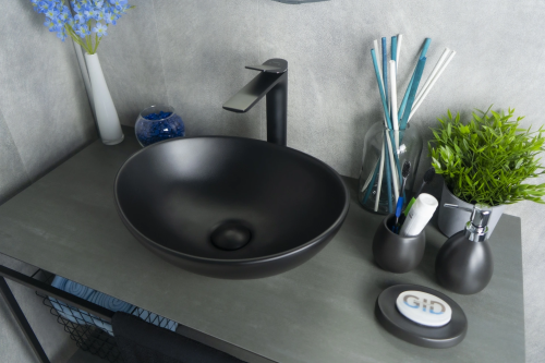 Раковина керамическая Gid Lago 52223 40х30 накладная цвет черный без отверстий под смеситель