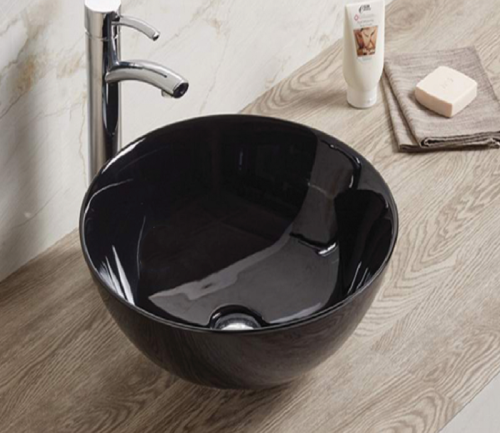 Раковина из сантехнического фаянса CeramaLux 104B 40х40 накладная цвет черный без отверстий под смеситель