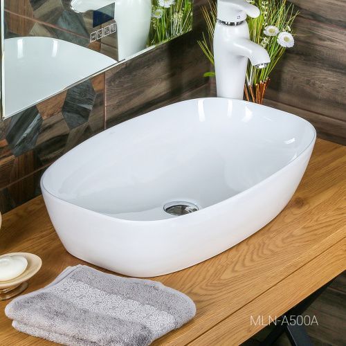 Раковина из сантехнического фарфора Melana A500A-805 60х40 накладная цвет белый без отверстий под смеситель