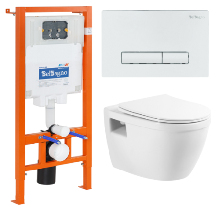 Комплект унитаз с инсталляцией с клавишей смыва BelBagno LOTO BB070CHR/SC/BB002-80/BB018-GV-BIANCO