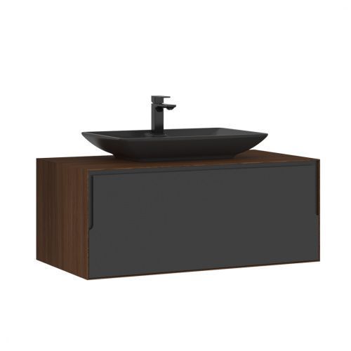 Тумба с раковиной Orka Craft 5001125 100х50 подвесная цвет черный/коричневый