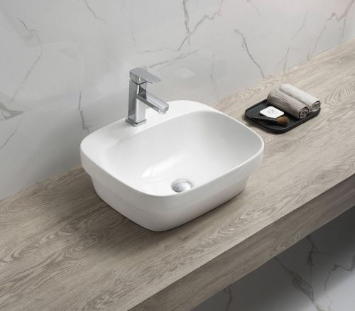 Раковина из сантехнического фаянса CeramaLux 78597 50х40 накладная цвет белый 1 отверстие под смеситель