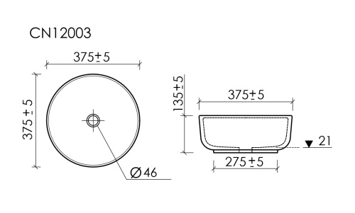 Раковина из сантехнического фарфора Ceramica Nova TAYCAN CN12003MB 40х40 накладная цвет черный без отверстий под смеситель