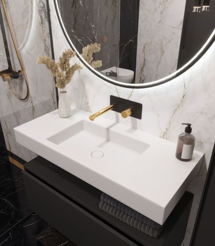 Раковина из искусственного камня Armadi Art Flat 888-100 100х50 подвесная цвет белый без отверстий под смеситель