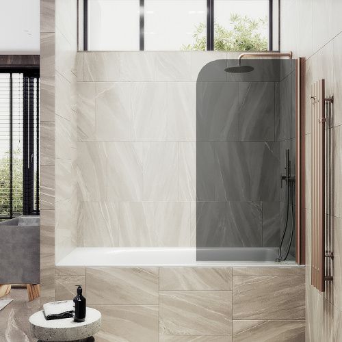 Душевая шторка на ванну Maybah Glass MGV-623-2 80х140 стекло тонированное профиль бронза ориентация универсальная
