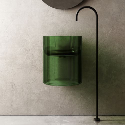 Раковина из полиэфирной смолы Abber KRISTALL AT2704Emerald 40х40 подвесная цвет зеленый без отверстий под смеситель