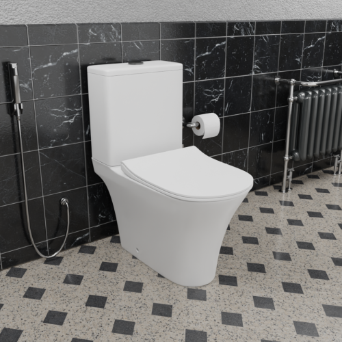 Унитаз напольный с бачком CeramaLux 1217A белый с сиденьем микролифт безободковый