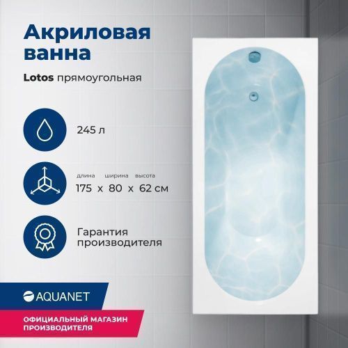 Ванна акриловая Aquanet Lotos 00328870 175х80 пристенная прямоугольная с каркасом
