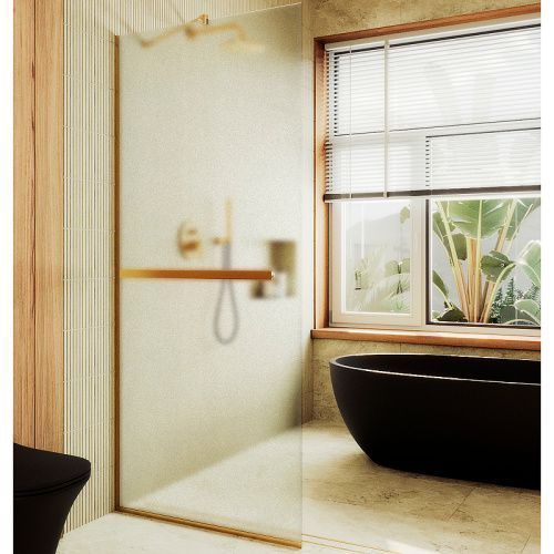 Душевая перегородка Maybah Glass MGD-737-3у 90х195 стекло тонированное профиль золото