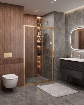 Душевая дверь Cezares MOLVENO MOLVENO-BF-3-120-C-BORO-IV 120х195 стекло прозрачное профиль золото