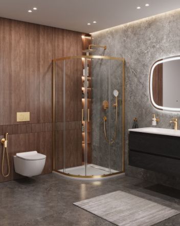 Душевой уголок Cezares MOLVENO MOLVENO-R-2-90-C-BORO-IV 90х90 стекло прозрачное профиль золото без поддона