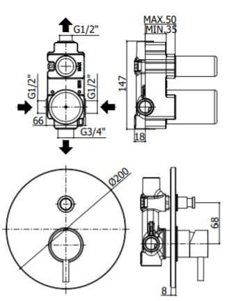 Смеситель для ванны с душем Paffoni Light LIG015HGSP встраиваемый в стену золото - фото 2
