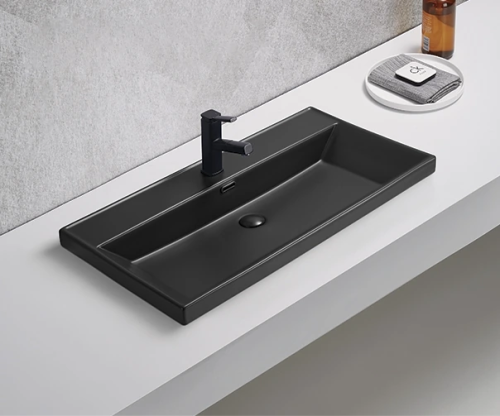 Раковина керамическая Gid Integrado 72206 80х50 встраиваемая цвет черный 1 отверстие под смеситель