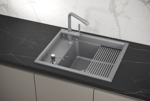 Кухонная мойка Granula Kitchen Space 6004, АЛЮМИНИУМ 60х50 цвет серый поверхность матовая