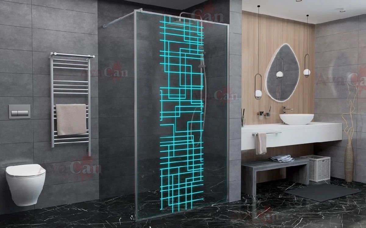 Душевая перегородка AvaCan LC100 100х200 стекло с рисунком профиль хром