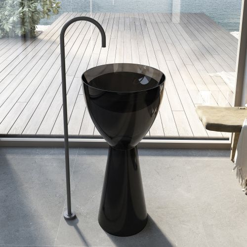 Раковина из полиэфирной смолы Abber KRISTALL AT2703Onyx 50х50 напольная цвет черный без отверстий под смеситель