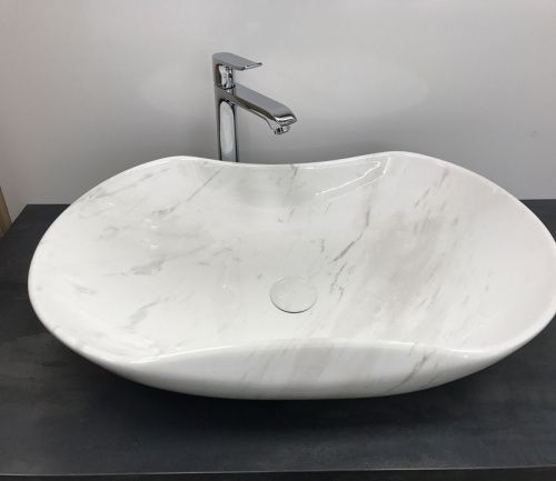 Раковина из сантехнического фаянса CeramaLux 503H012 70х40 накладная цвет белый без отверстий под смеситель