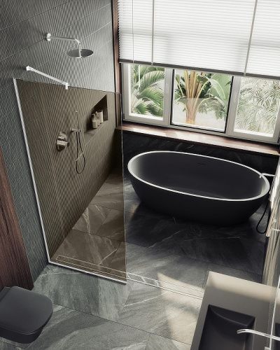 Душевая перегородка Maybah Glass MGD-1353-1у 100х195 стекло тонированное профиль белый