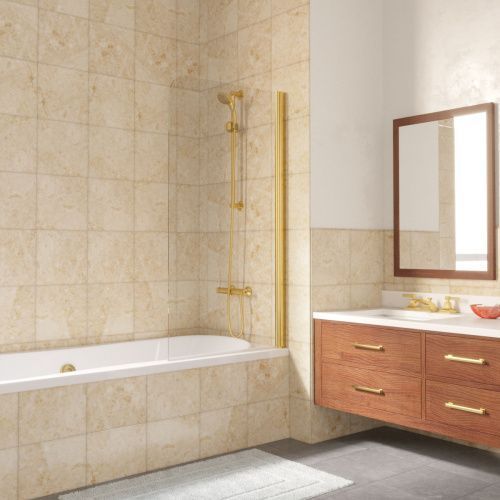 Душевая шторка на ванну Vegas-Glass EV LUX EV LUX 60 09 crystalvision R 60х150 стекло прозрачное профиль золото ориентация правая