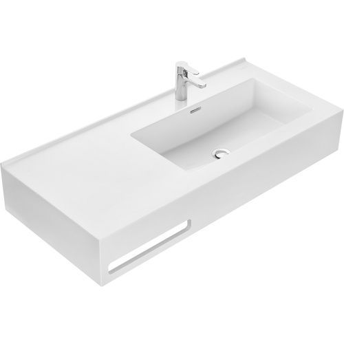 Раковина из искусственного камня Aquaton Квадро 1A733231QA01R 100х50 подвесная цвет белый 1 отверстие под смеситель