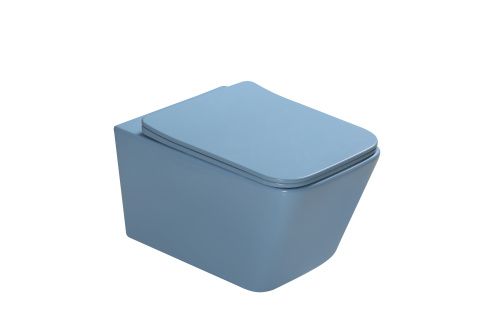 Унитаз подвесной SantiLine SL-5007BL цвет голубой с сиденьем микролифт безободковый смыв воронка-водоворот