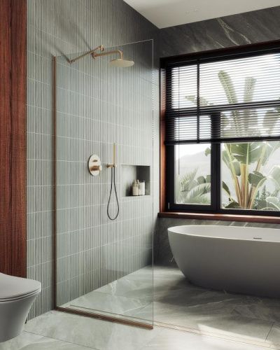 Душевая перегородка Maybah Glass MGD-695-2у 80х195 стекло прозрачное профиль бронза