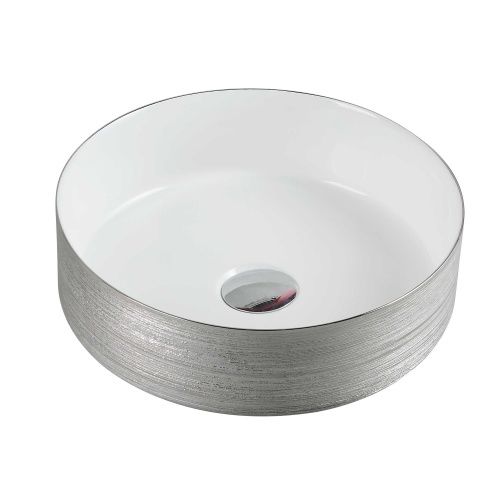 Раковина из сантехнического фаянса Azario AZ-3134-ST-SW 40 см накладная цвет белый/серебро без отверстий под смеситель