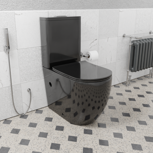 Унитаз напольный с бачком CeramaLux 2176-18 черный с сиденьем микролифт безободковый каскадный смыв