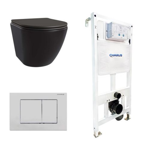 Сет унитаз + инсталляция + кнопка CC.300.80.01+FP.310.12.01+AM25010 Nero