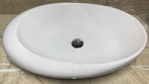 Раковина из сантехнического фаянса CeramaLux 7807-1 70х50 накладная цвет белый без отверстий под смеситель