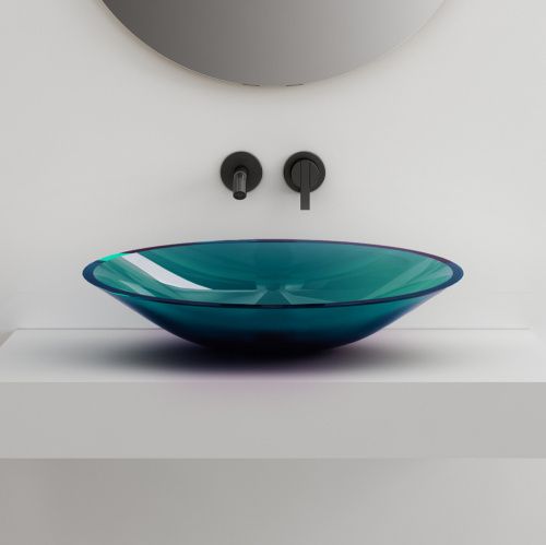 Раковина из полиэфирной смолы Abber KRISTALL AT2812Aquamarin 50х40 накладная цвет зеленый без отверстий под смеситель