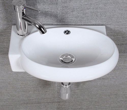 Раковина из сантехнического фаянса CeramaLux 9100R 40х30 подвесная цвет белый 1 отверстие под смеситель