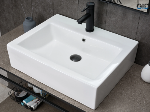 Раковина керамическая Gid Geométrico 51216 60х50 накладная цвет белый 1 отверстие под смеситель