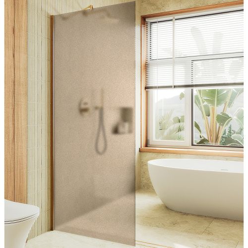 Душевая перегородка Maybah Glass MGD-679-3ш 110х195 стекло тонированное профиль золото