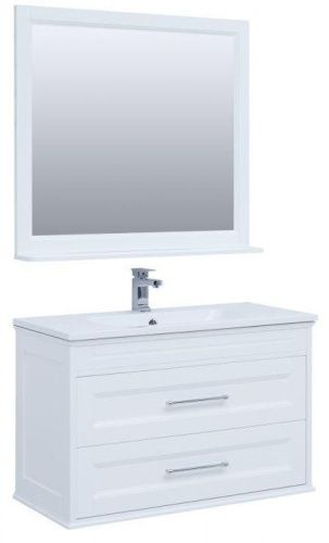Комплект мебели: тумба с раковиной + зеркало Aquanet Бостон М 00258284 100х50 напольный цвет белый