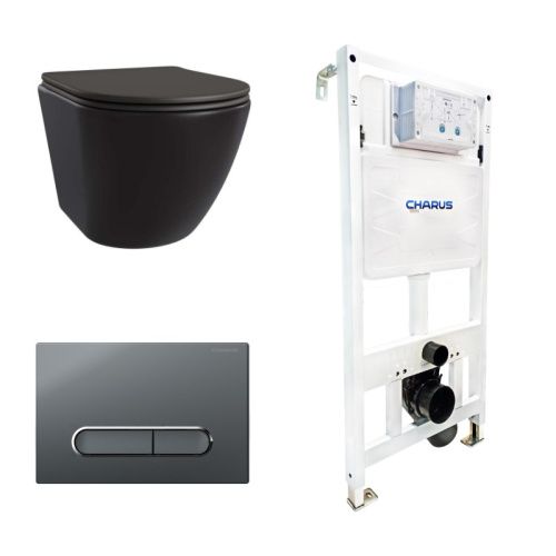 Сет унитаз + инсталляция + кнопка CC.300.80.01+FP.340.GRP.01+AM25010 Nero